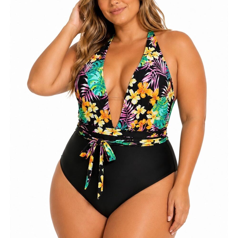 NWT Cupshe Valeria Criss Cross Tropical One Piece Swimsuit Women’s 2XL